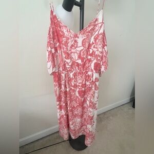 Red and White floral cold shouder dress